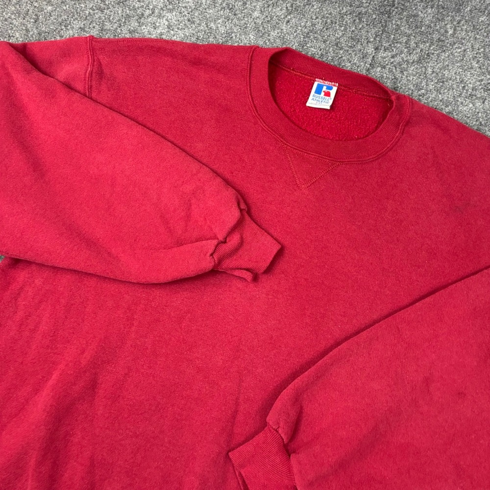Vintage 90s Russell Athletic Red Crewneck Sweatshirt Made in USA Mens Size 2XL